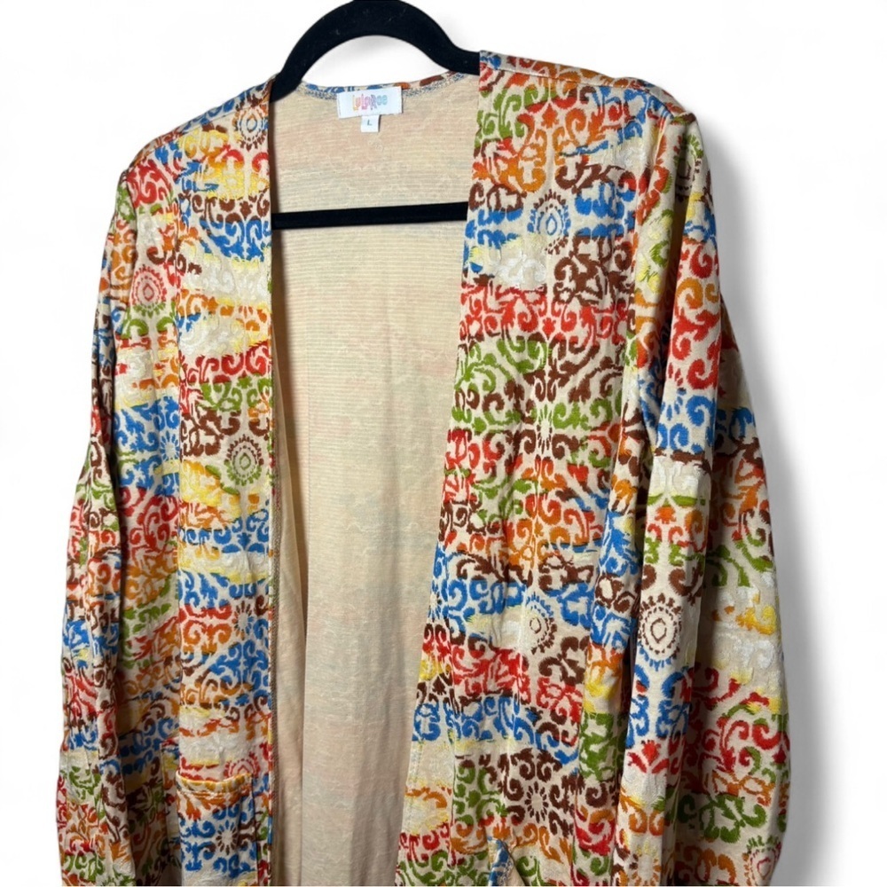 LuLaRoe Sarah Cardigan L Multicolor Open Front Duster NWT - Picture 3 of 8